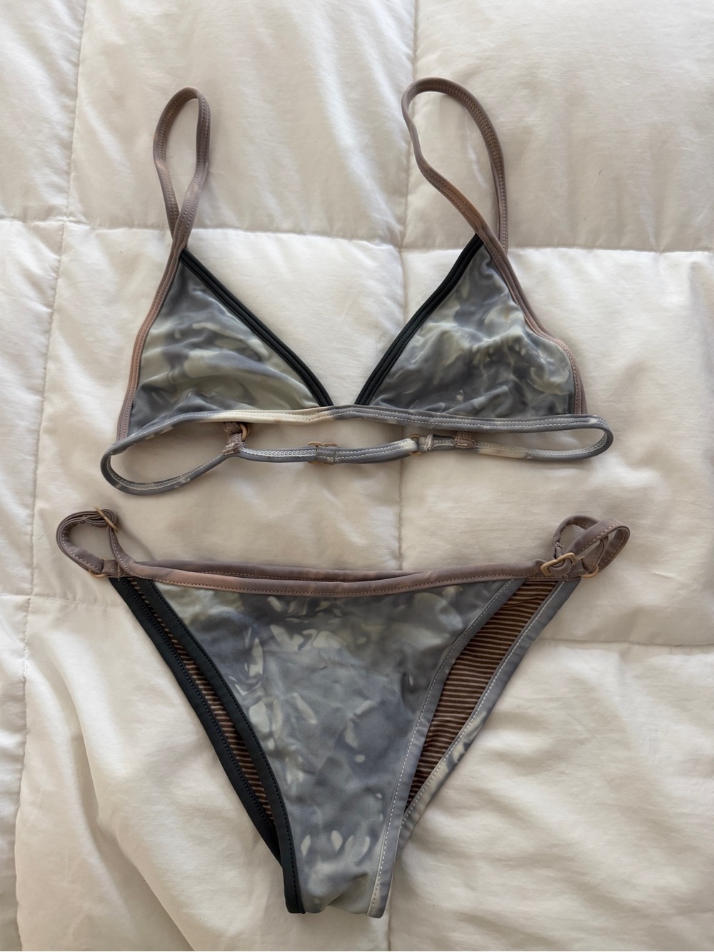 acacia swimwear Grey Marble Triangle Bikini with Taupe Trim